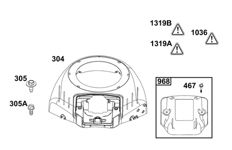 Blower Housing Group Diagram and Parts List for 40N877-0088-G1  Briggs and Stratton Engine